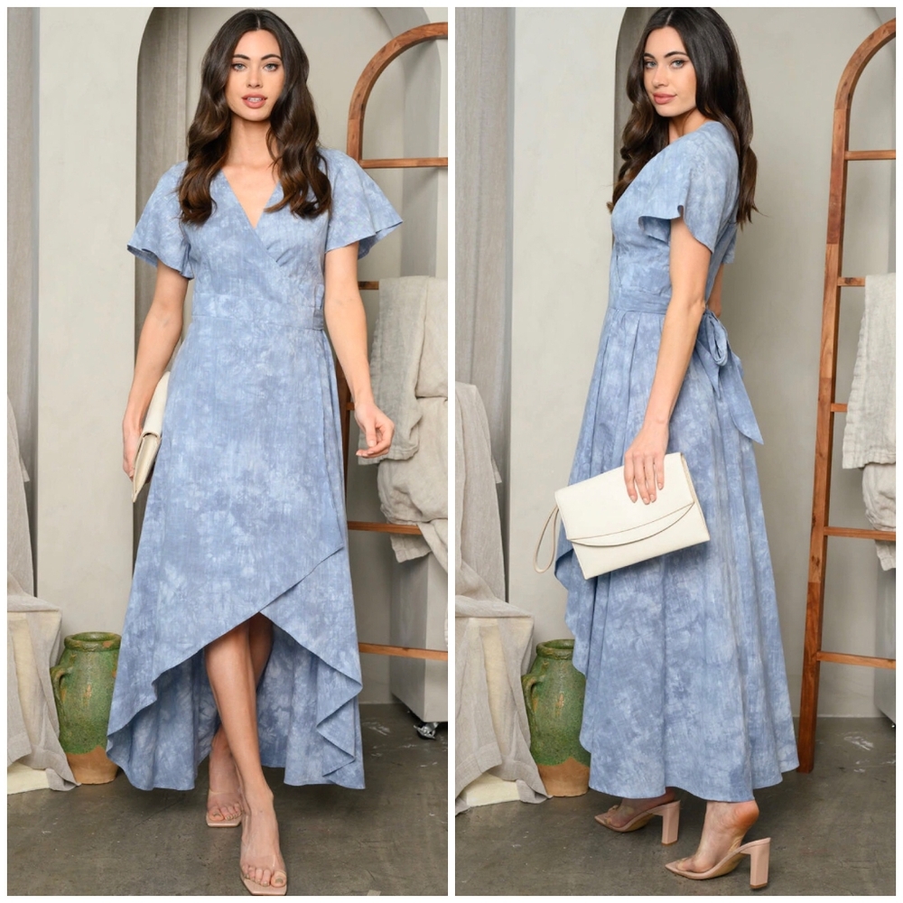 LAST ONE❗PROMESA Boho Chic Blue Tie-Dye Wrap Around Maxi Dress